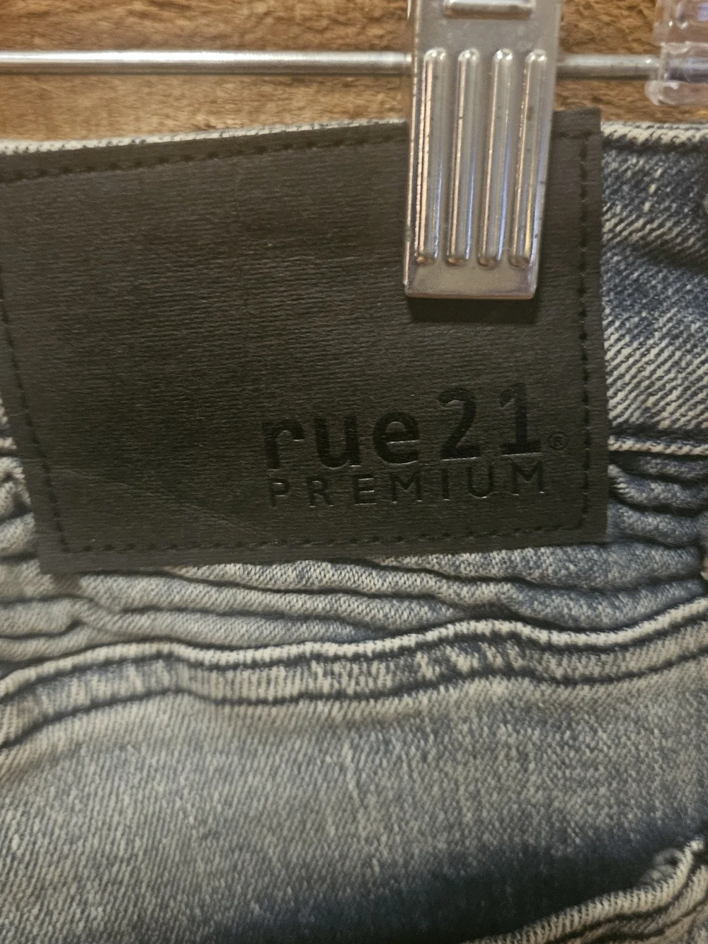 Rue21 Men's Light Blue Distressed Skinny Jeans with Red Side Stripe